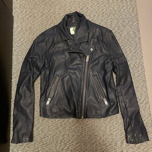 Anthropologie Women's Navy Blue Faux Leather Biker Jacket